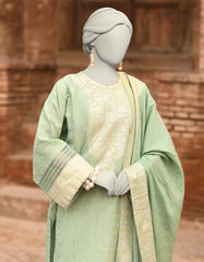 GREEN JACQUARD DYED UNSTITCHED 3PC | JLAWN-S-25-848
