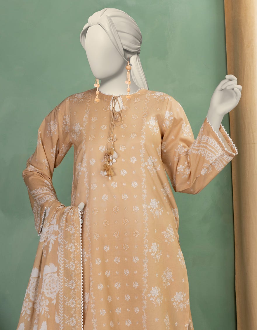 BEIGE LAWN PRINTED UNSTITCHED 3PC
