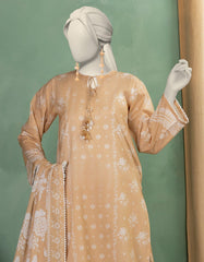BEIGE LAWN PRINTED UNSTITCHED 3PC