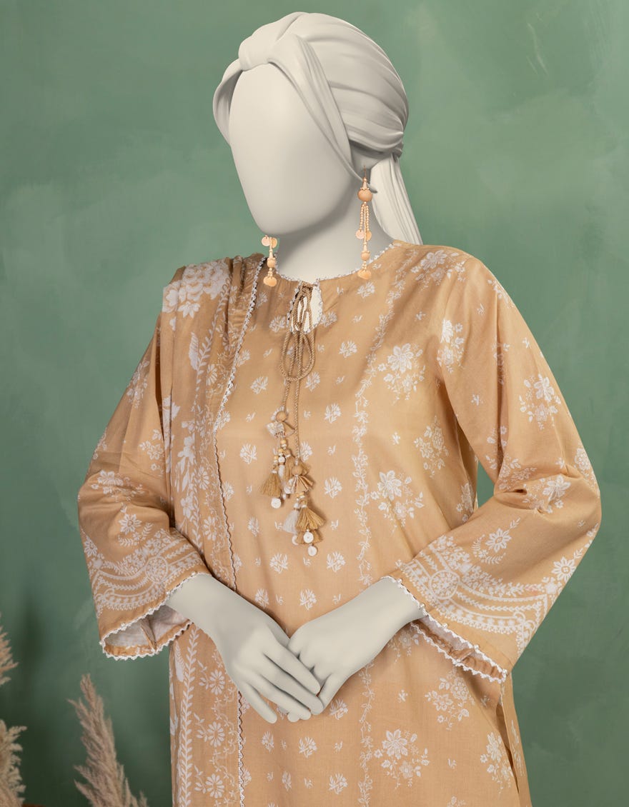 BEIGE LAWN PRINTED UNSTITCHED 3PC
