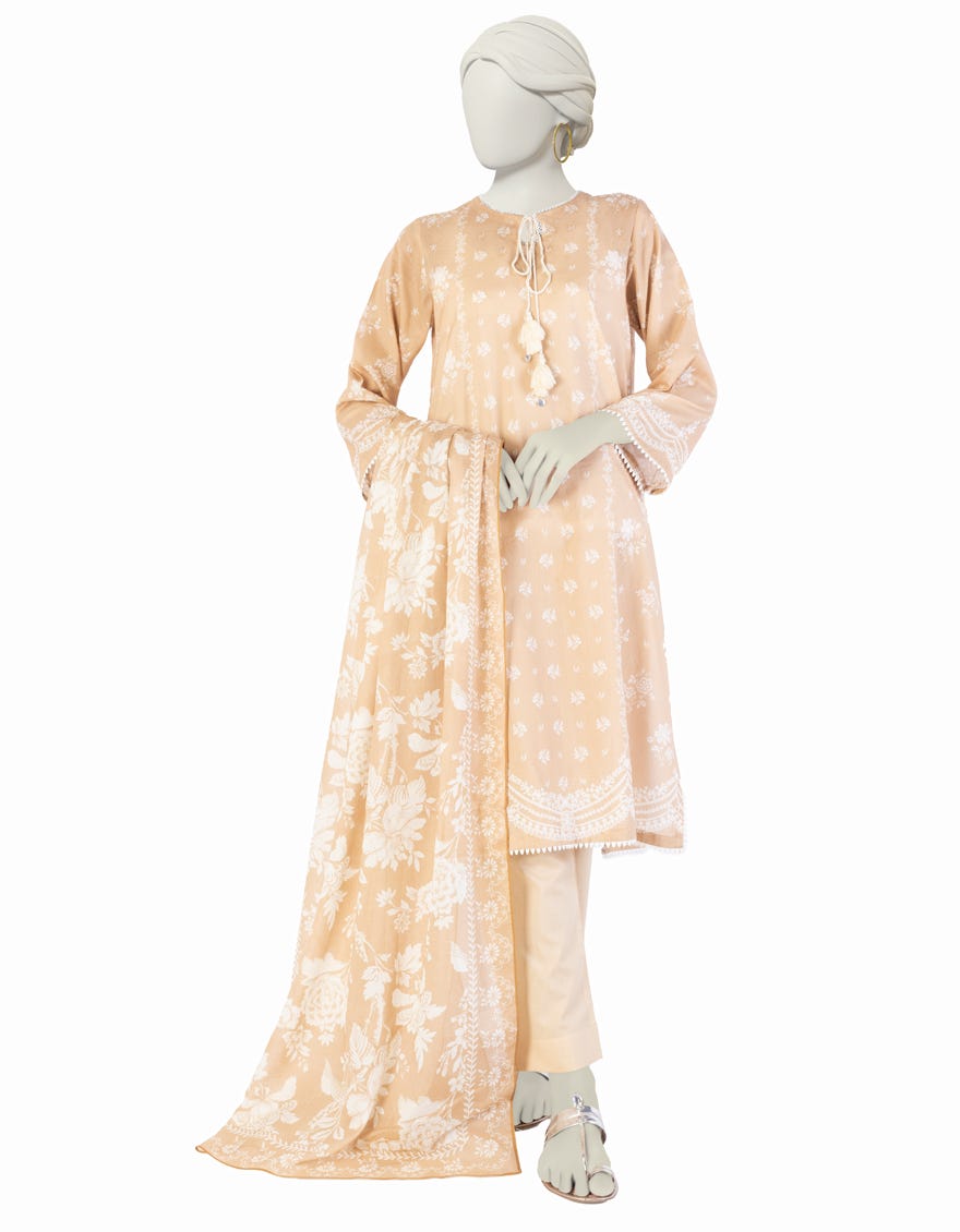 BEIGE LAWN PRINTED 3PC STITCHED
