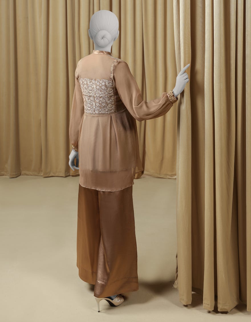 BEIGE CHIFFON EMBROIDERED 2PC STITCHED