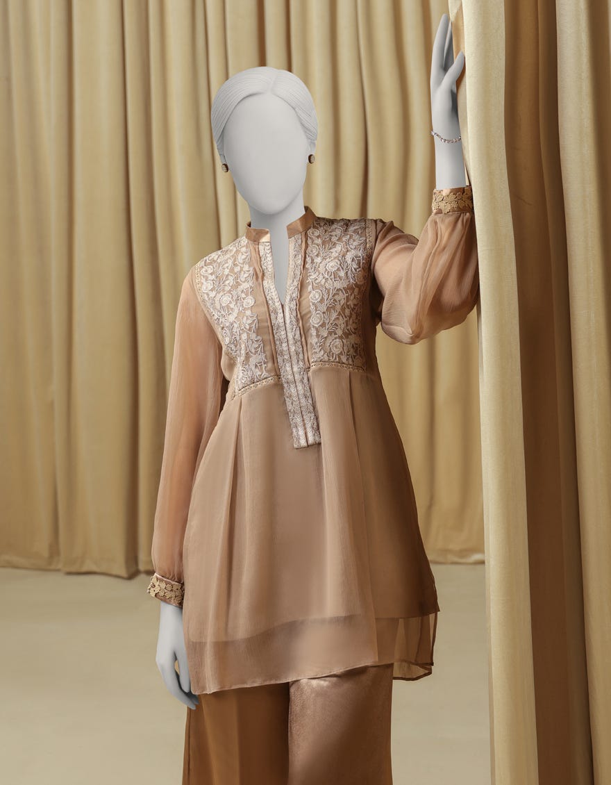 BEIGE CHIFFON EMBROIDERED 2PC STITCHED