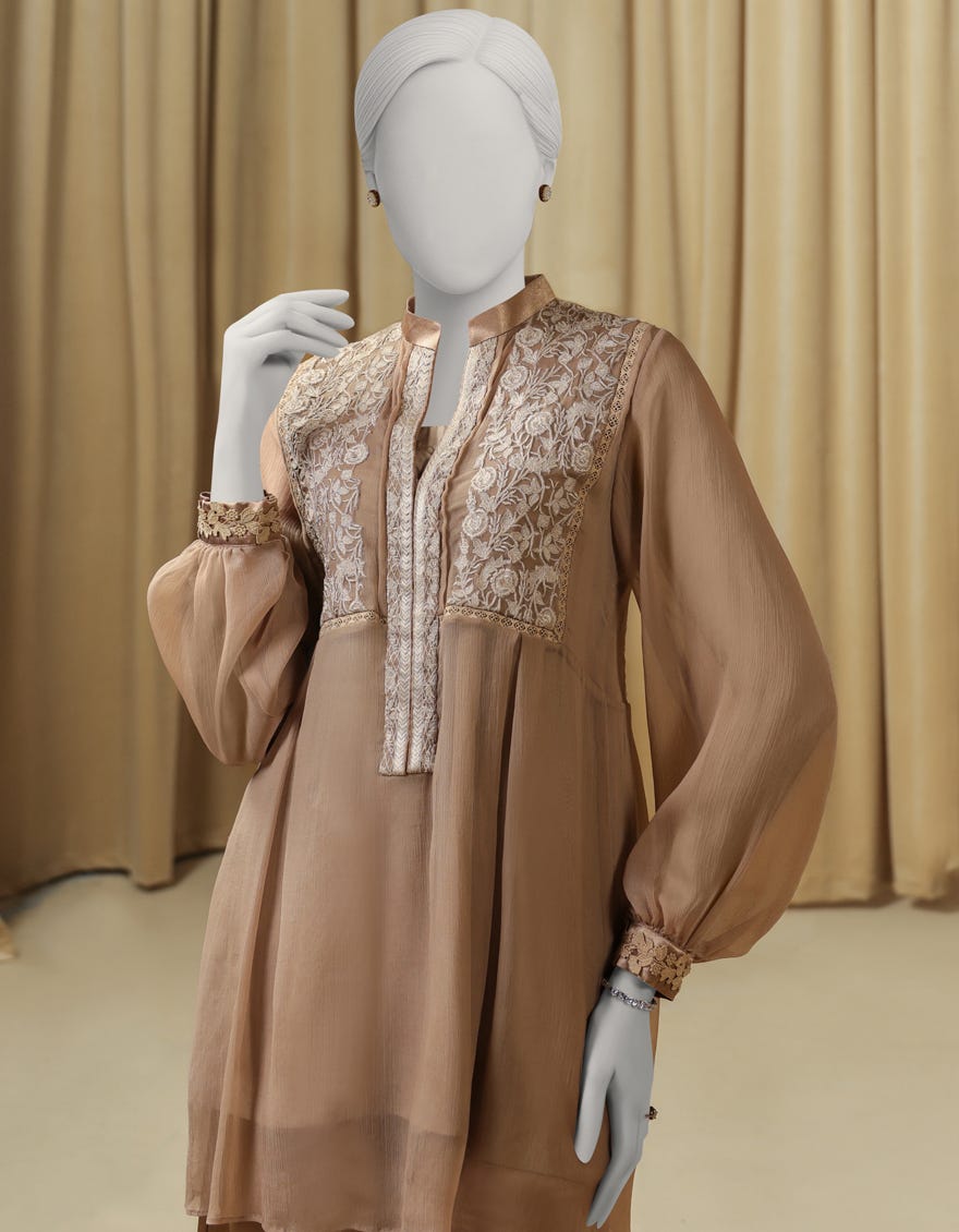 BEIGE CHIFFON EMBROIDERED 2PC STITCHED