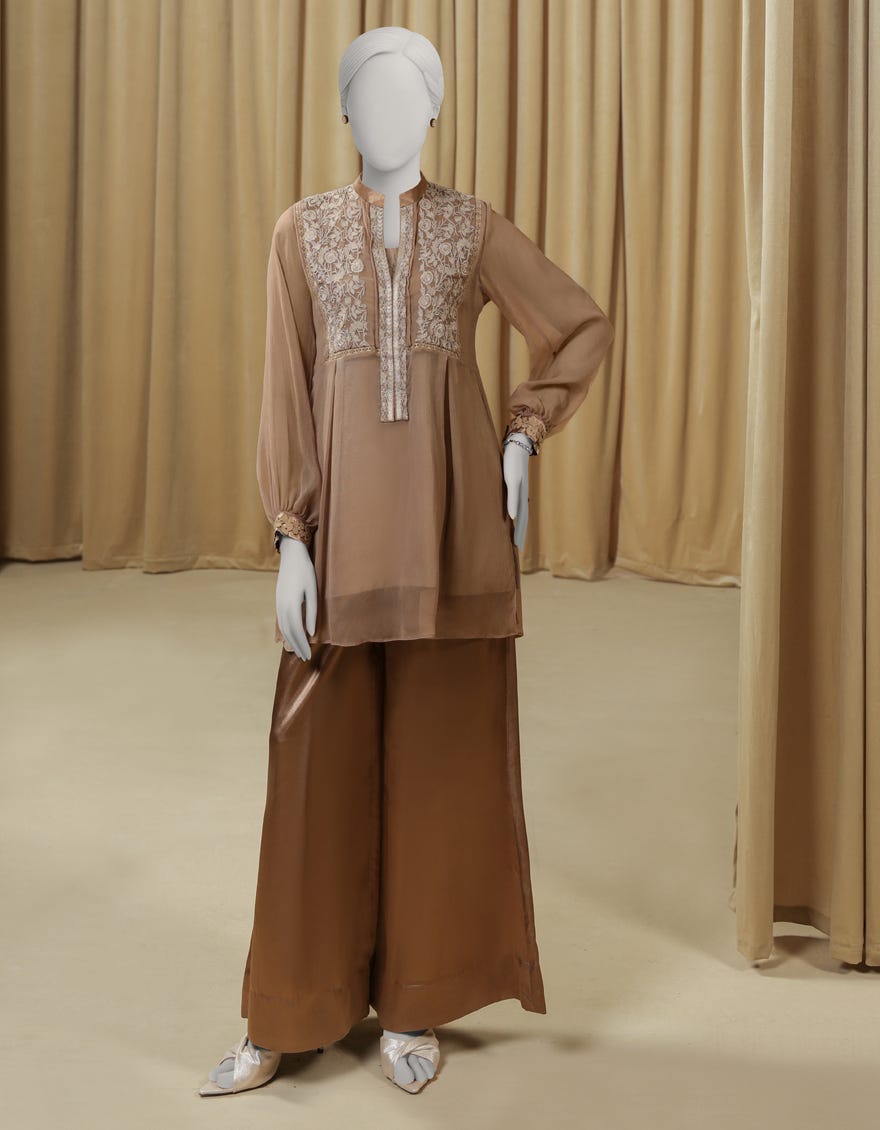 BEIGE CHIFFON EMBROIDERED 2PC STITCHED