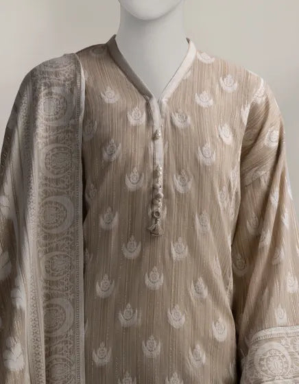 BEIGE JACQUARD DYED UNSTITCHED 3PC