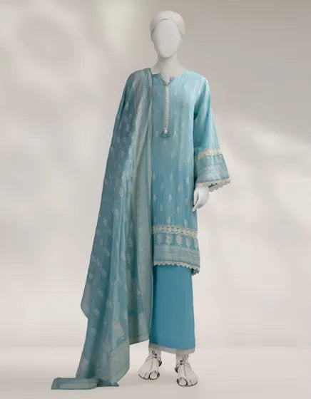 BLUE JACQUARD DYED UNSTITCHED 3PC
