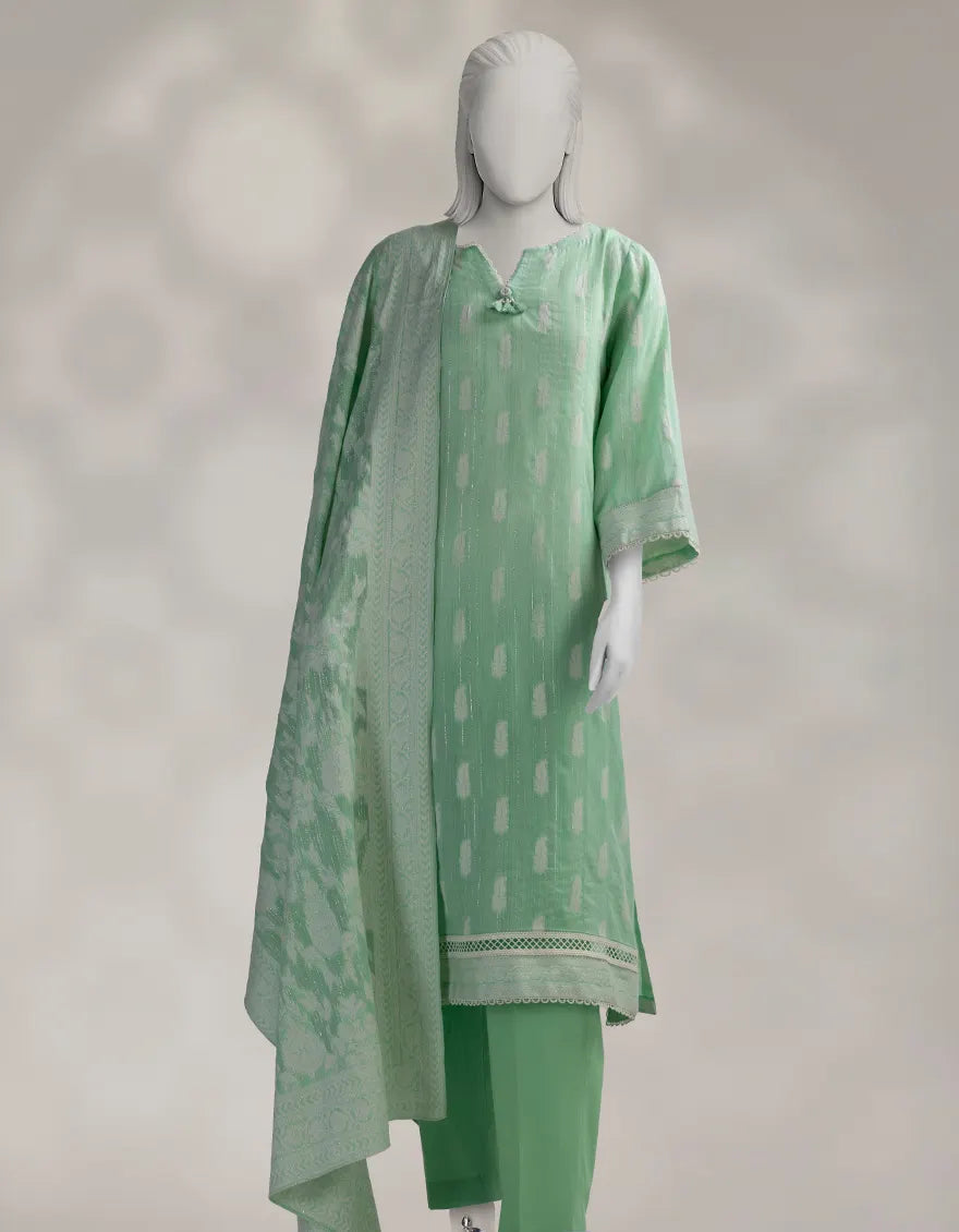 GREEN JACQUARD DYED UNSTITCHED 3PC