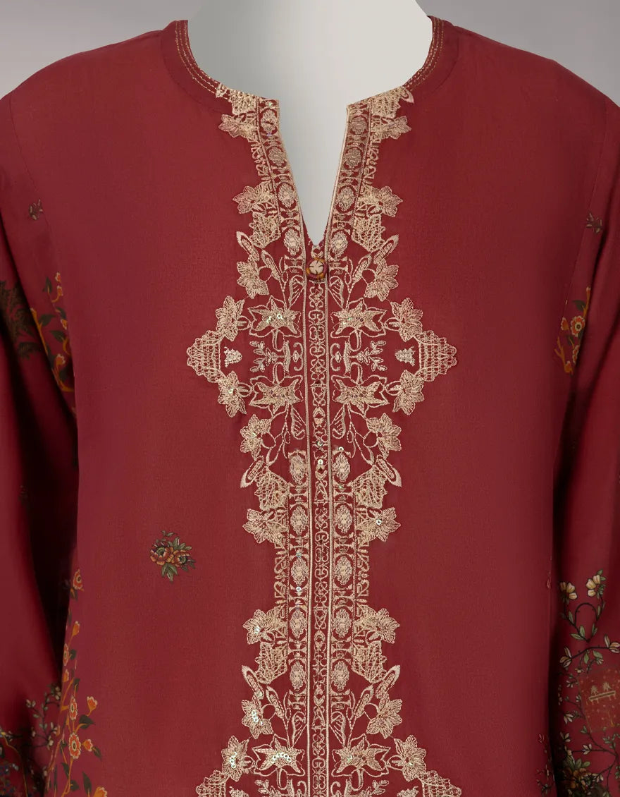 MAROON LAWN EMBROIDERED STITCHED 3PC