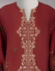 MAROON LAWN EMBROIDERED STITCHED 3PC