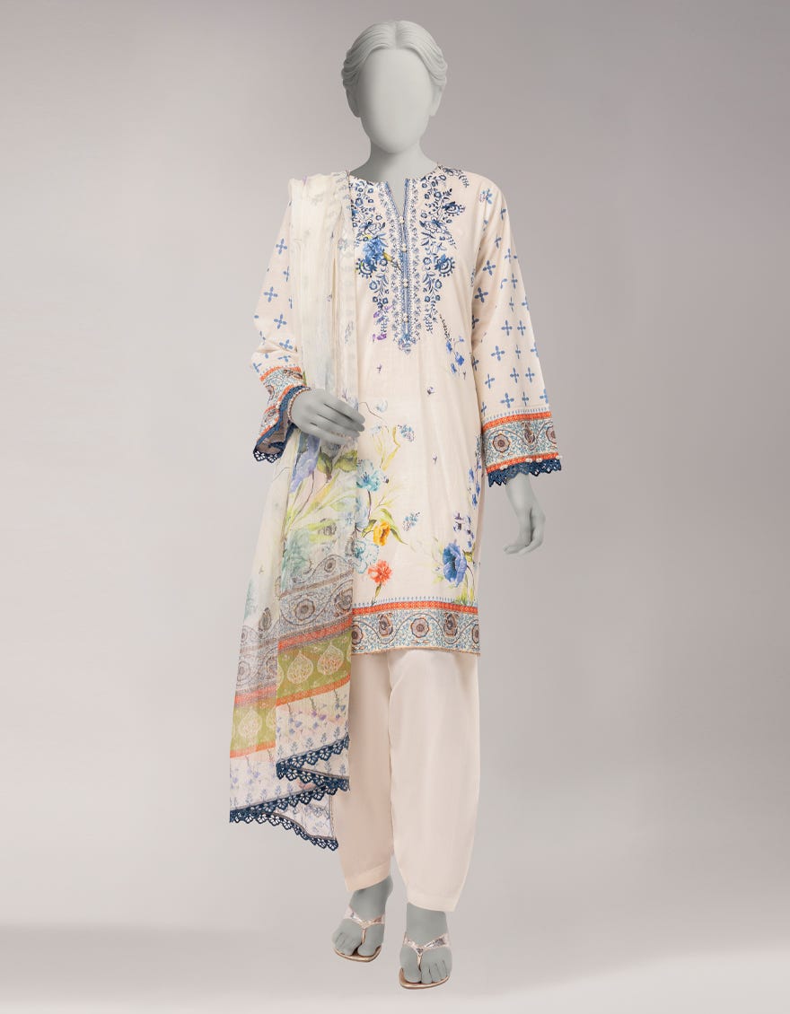 OFF WHITE LAWN EMBROIDERED UNSTITCHED 3PC