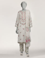 OFF WHITE LAWN EMBROIDERED STITCHED 3PC