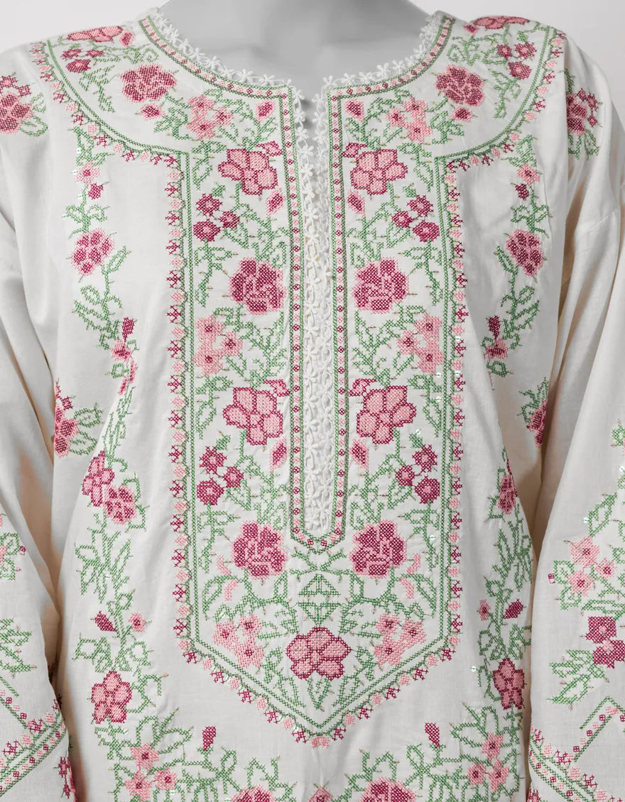 OFF WHITE LAWN EMBROIDERED STITCHED 3PC