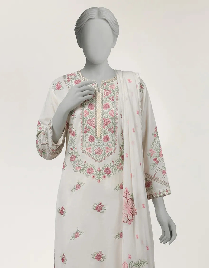 OFF WHITE LAWN EMBROIDERED STITCHED 3PC