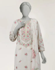 OFF WHITE LAWN EMBROIDERED STITCHED 3PC