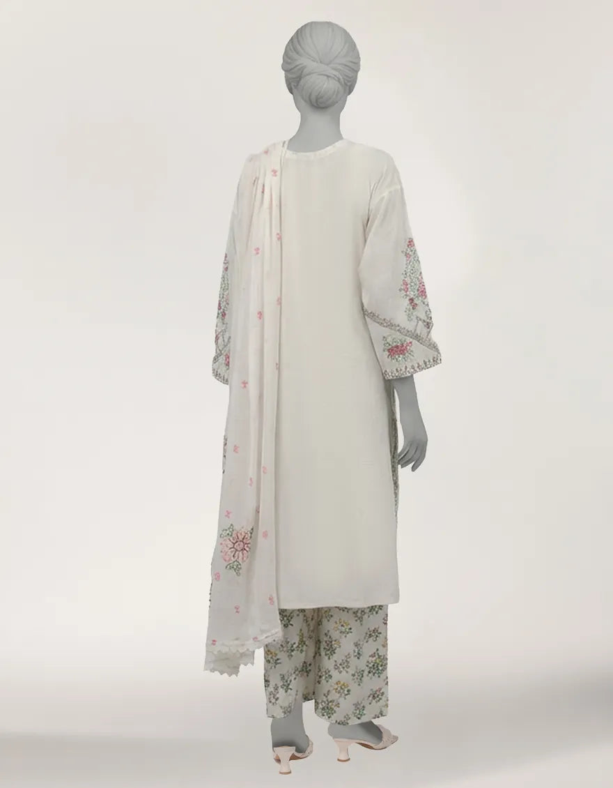 OFF WHITE LAWN EMBROIDERED STITCHED 3PC
