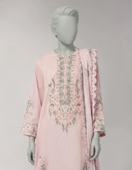 PINK LAWN EMBROIDERED STITCHED 3PC