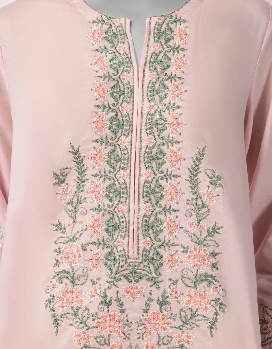 PINK LAWN EMBROIDERED STITCHED 3PC