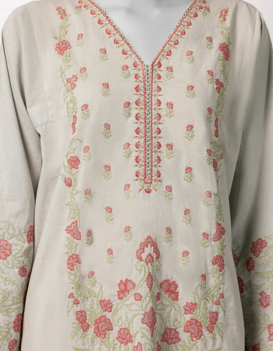 GREY LAWN EMBROIDERED STITCHED 3PC