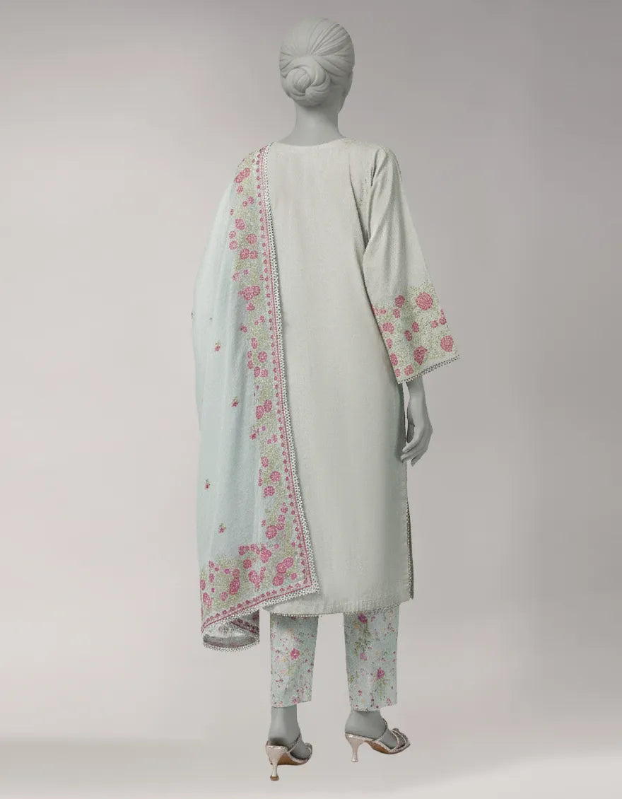 GREY LAWN EMBROIDERED STITCHED 3PC