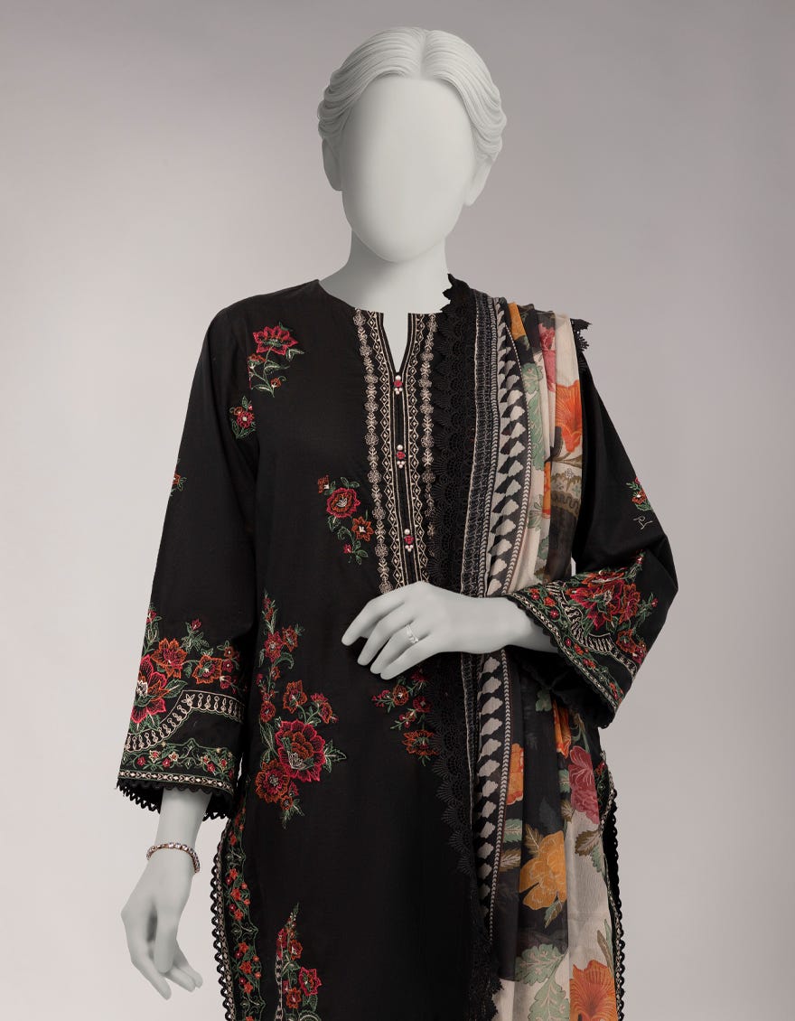 BLACK LAWN EMBROIDERED UNSTITCHED 3PC