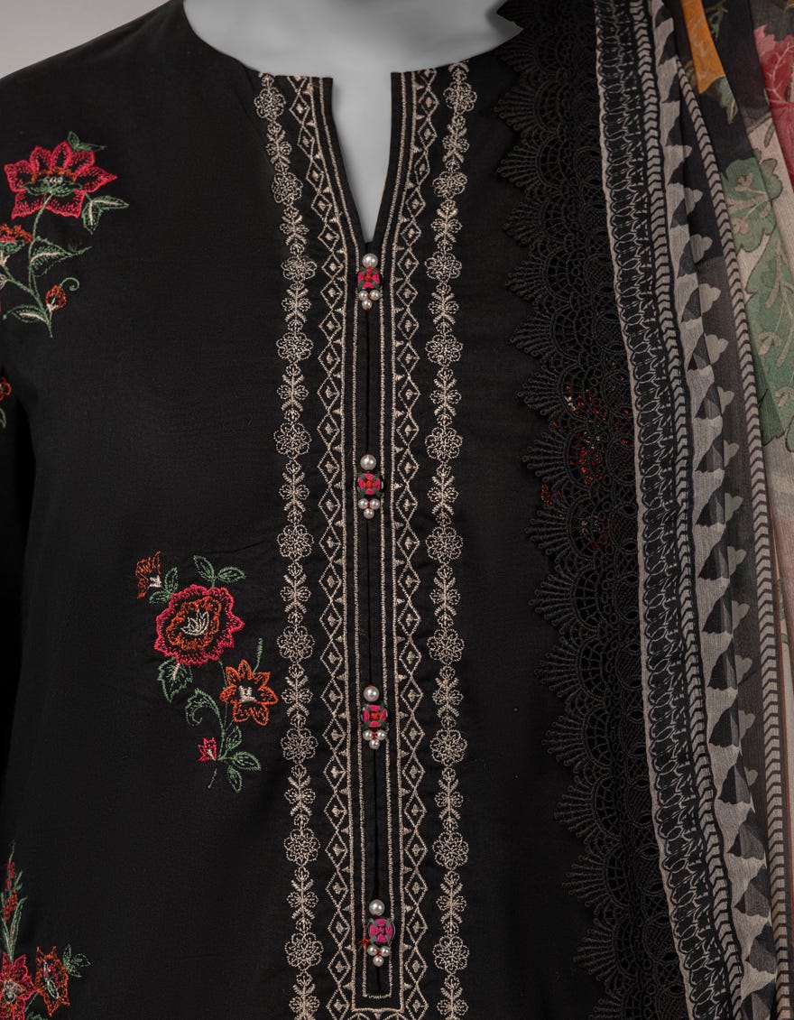 BLACK LAWN EMBROIDERED UNSTITCHED 3PC