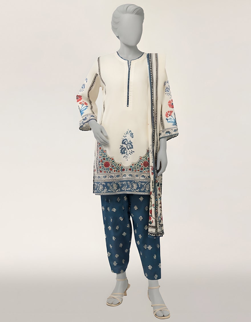OFF WHITE LAWN DIGITAL PRINTED STITCHED 3PC