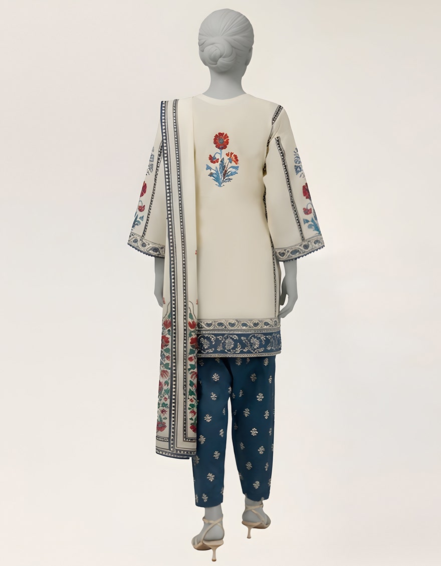 OFF WHITE LAWN DIGITAL PRINTED STITCHED 3PC