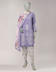 PURPLE LAWN PASTE PRINTED UNSTITCHED 3PC