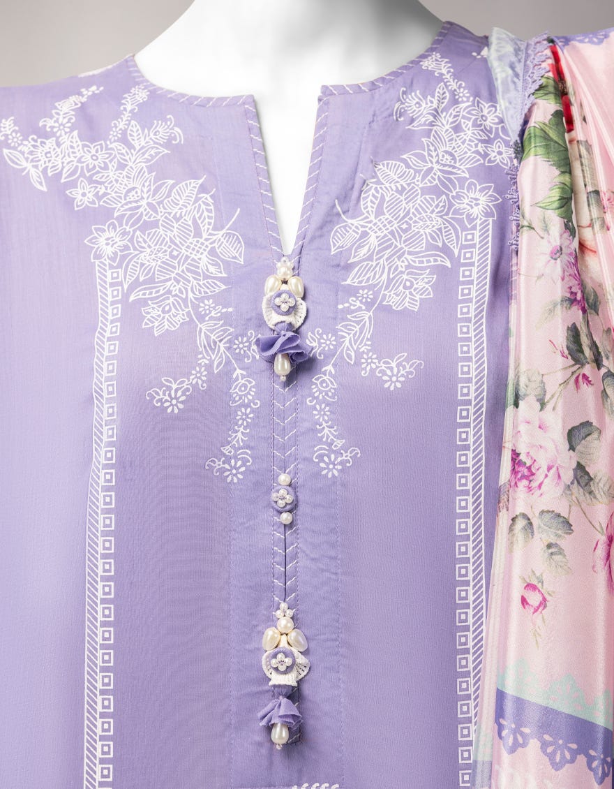 PURPLE LAWN PASTE PRINTED UNSTITCHED 3PC