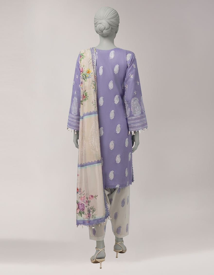 PURPLE LAWN PASTE PRINTED UNSTITCHED 3PC