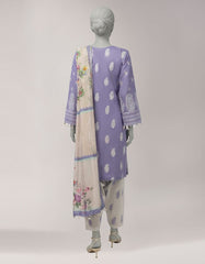 PURPLE LAWN PASTE PRINTED UNSTITCHED 3PC