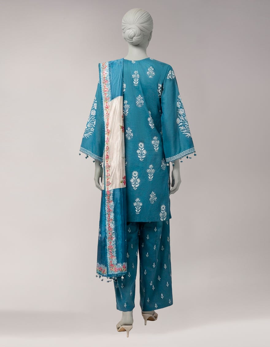 BLUE LAWN PASTE PRINTED UNSTITCHED 3PC