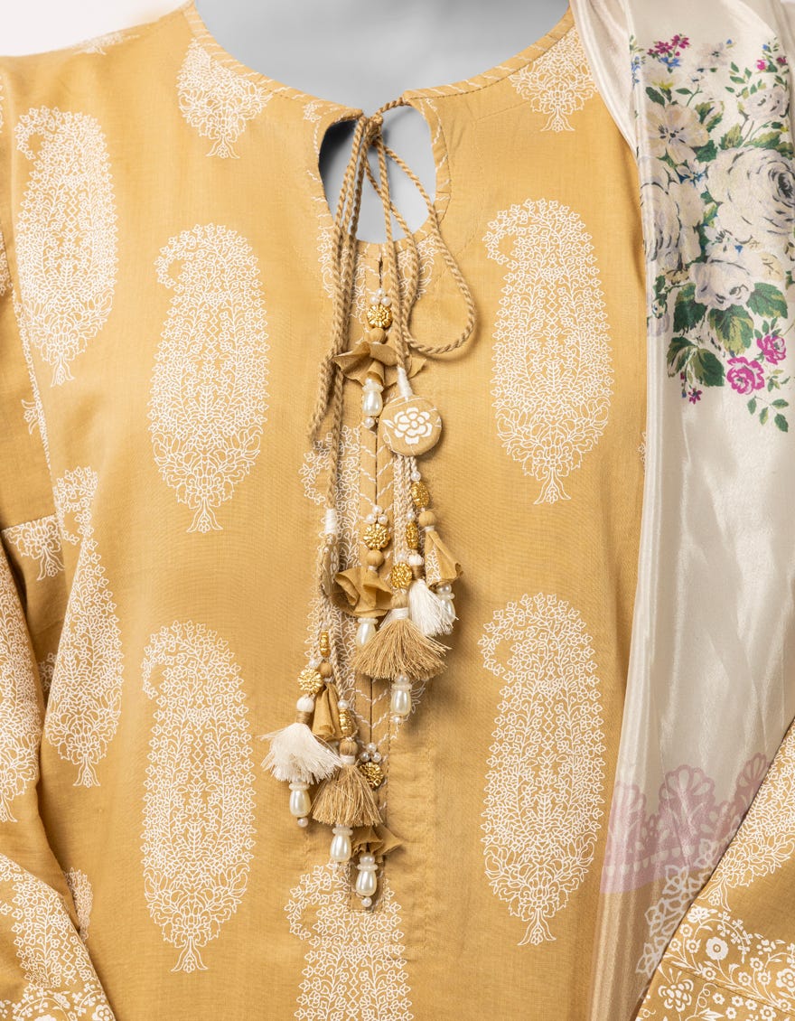 BEIGE LAWN PASTE PRINTED UNSTITCHED 3PC