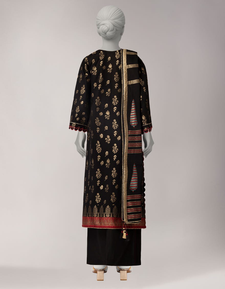 BLACK JACQUARD DYED UNSTITCHED 3PC