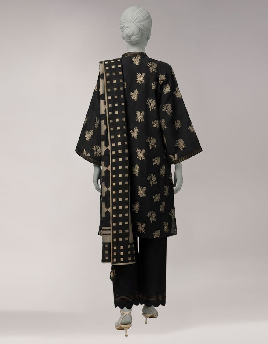 BLACK JACQUARD DYED UNSTITCHED 3PC