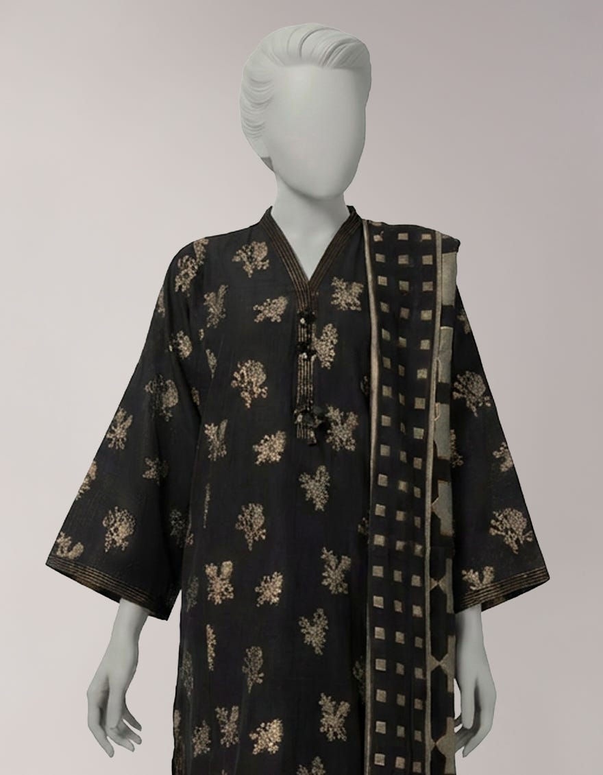 BLACK JACQUARD DYED UNSTITCHED 3PC