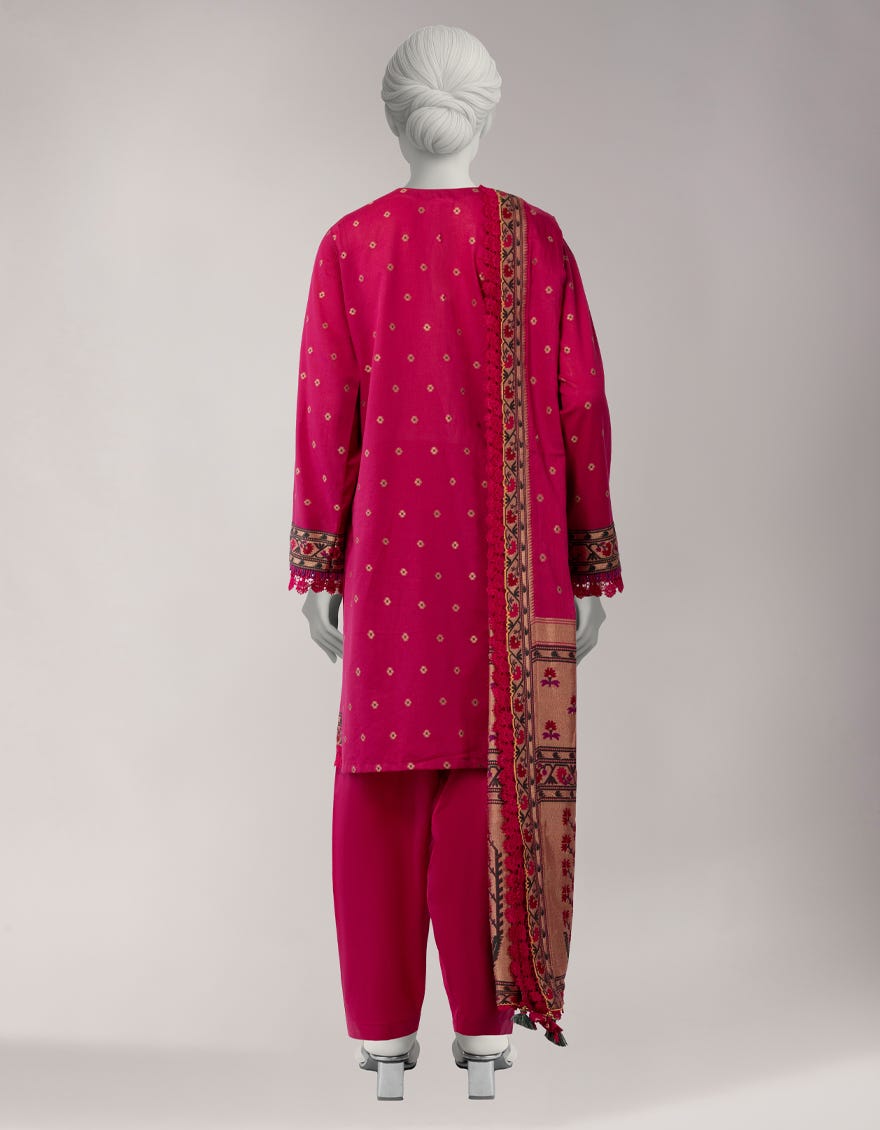 PINK JACQUARD SHIMMER UNSTITCHED 3PC