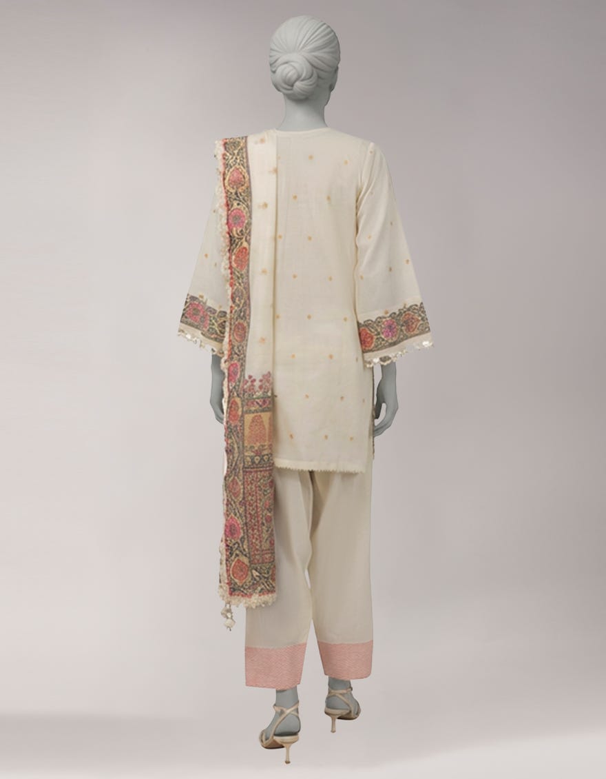 CREAM JACQUARD SHIMMER UNSTITCHED 3PC