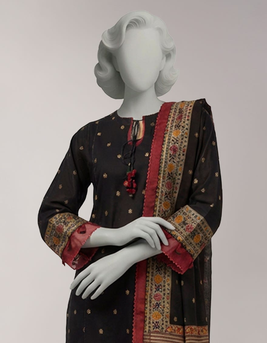 BLACK JACQUARD SHIMMER UNSTITCHED 3PC