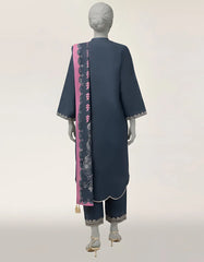 BLUE LAWN EMBROIDERED STITCHED 3PC