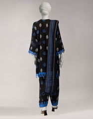 BLACK DOBBY EMBROIDERED UNSTITCHED 3PC