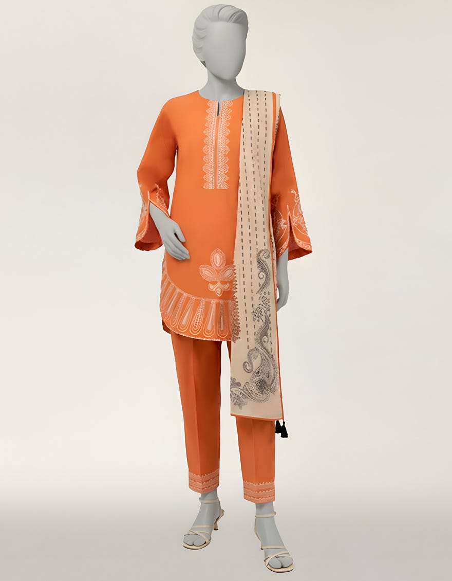 RUST LAWN EMBROIDERED STITCHED 3PC