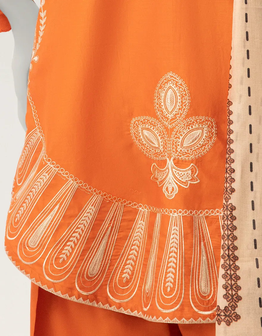 RUST LAWN EMBROIDERED STITCHED 3PC