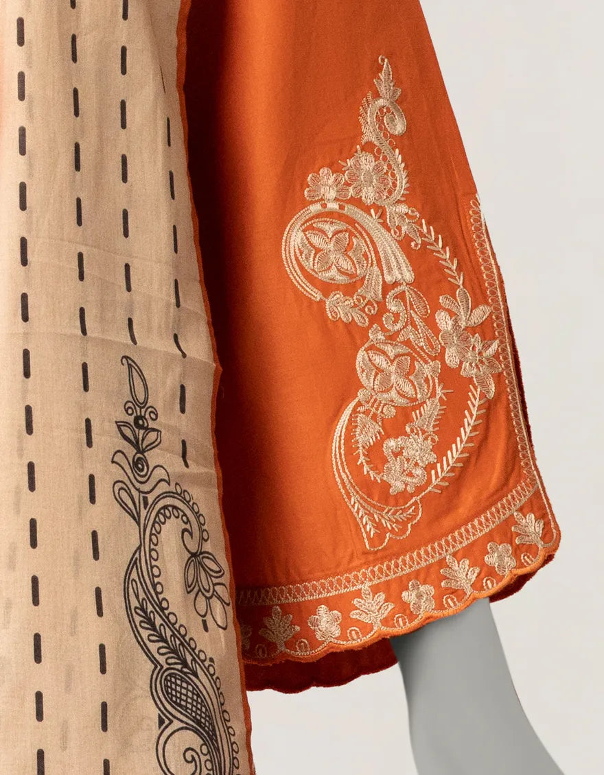 RUST LAWN EMBROIDERED STITCHED 3PC