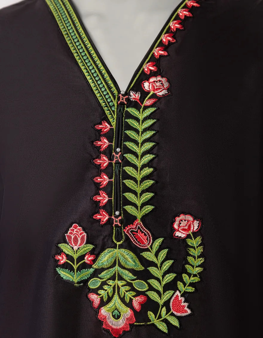 BLACK LAWN EMBROIDERED STITCHED 3PC