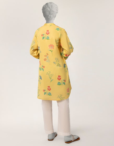 YELLOW LAWN PRINTED KURTI