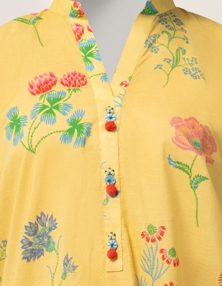 YELLOW LAWN PRINTED KURTI