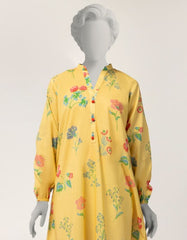 YELLOW LAWN PRINTED KURTI