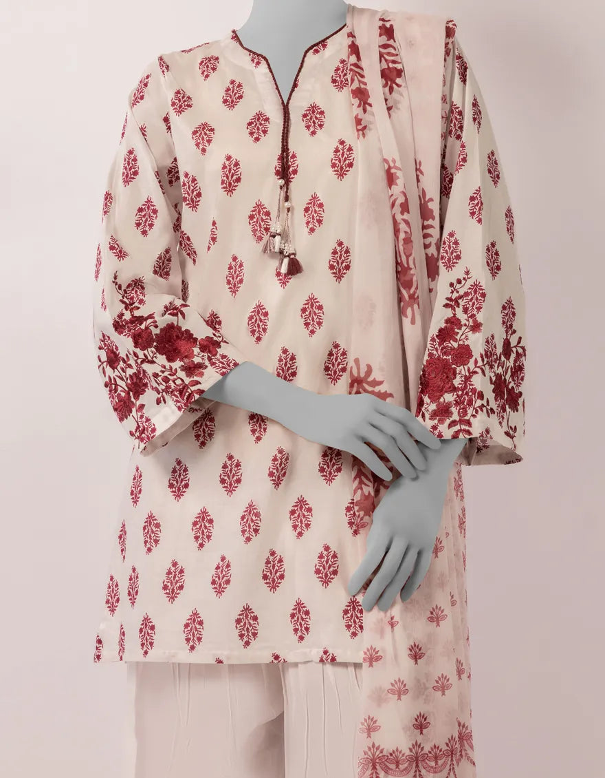 WHITE LAWN EMBROIDERED STITCHED 3PC